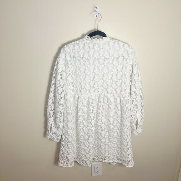 Zara Textured Weave Mini Viral White Dress Size Medium Boho Floral - Picture 8 of 13